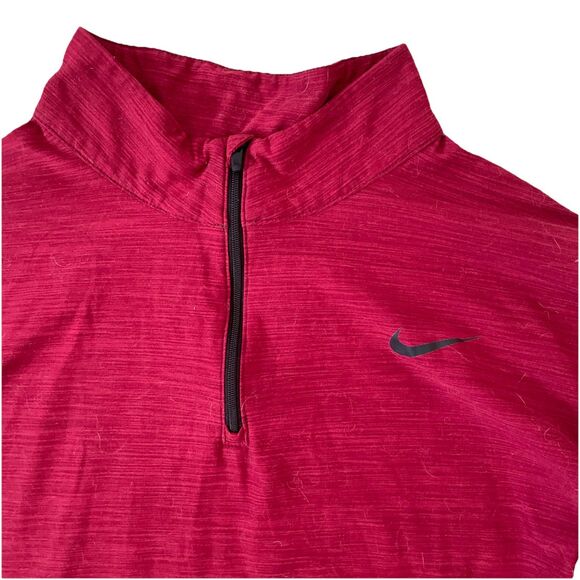 Nike Dri-FIT 1/4 Zip Long Sleeve Shirt Red‎ Mens M Running Training Top Gym Walk - Picture 2 of 7